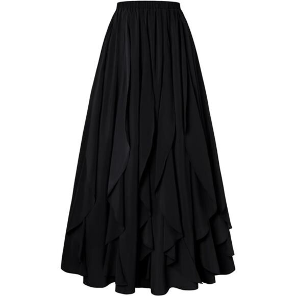 Women's Renaissance Skirt High Waist Ruffle Flowy Black - Picture 1 of 5